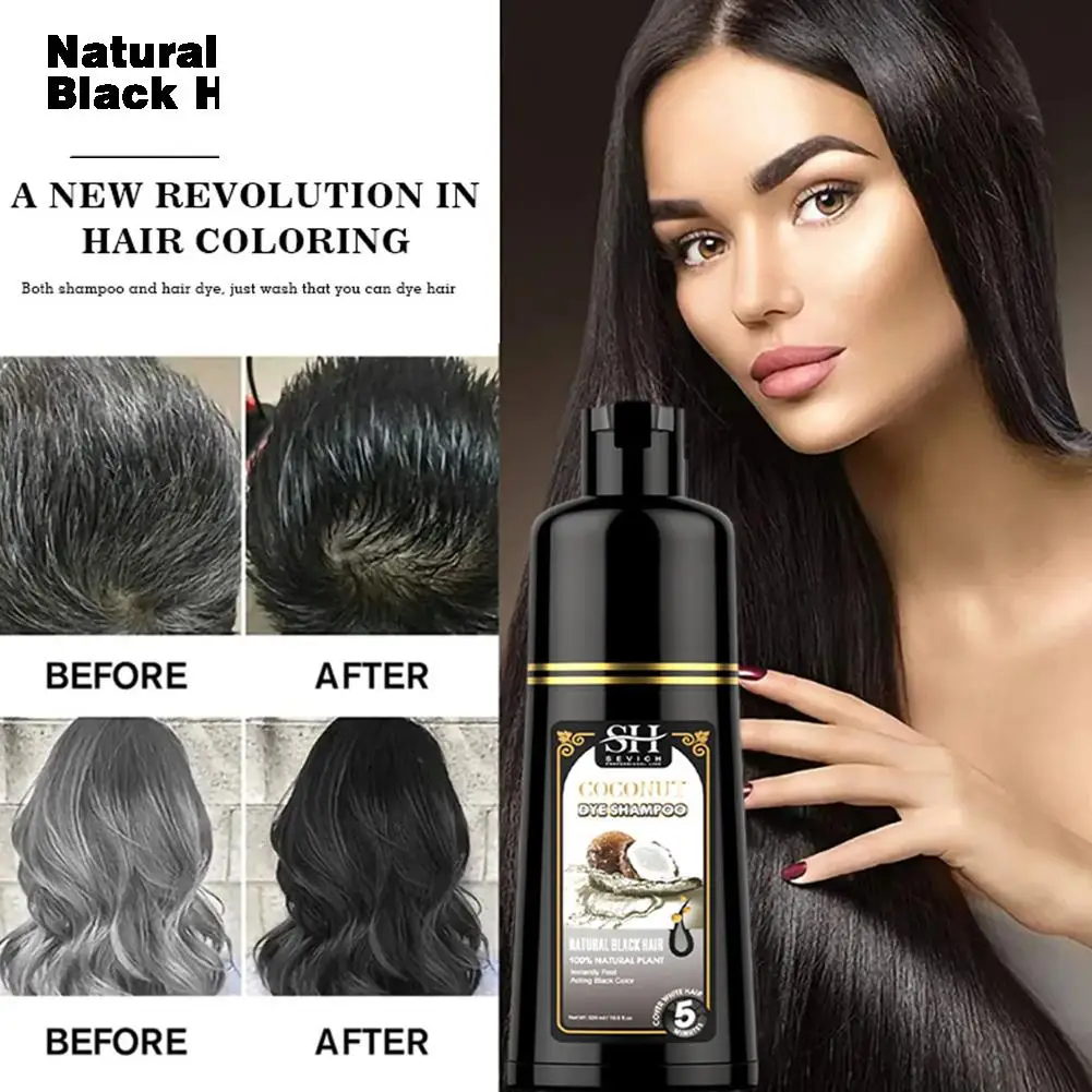 Shampoo colorante per capelli nero al cocco naturale allo zenzero da 500ml soluzione colorante permanente per capelli veloce e di lunga durata per capelli grigi F6N1