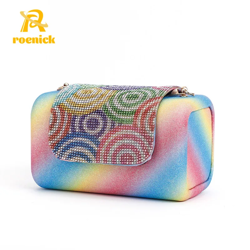 

ROENICK Women Luxury Iridescent Diamonds Evening Bags Crossbody Day Clutch Rhinestone Dinner Box Handbags Purses Cosmetic Totes