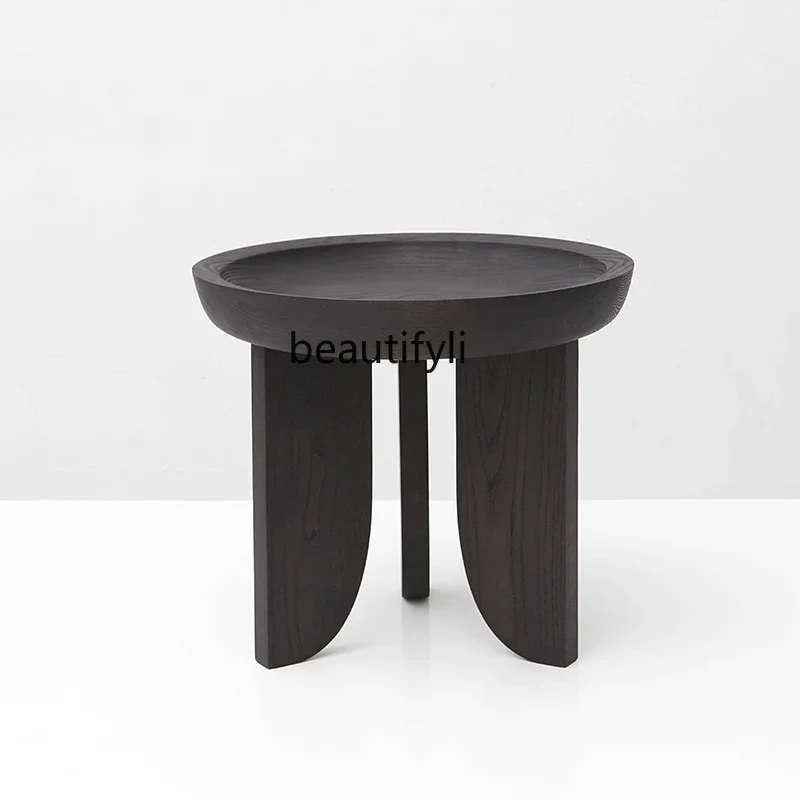 

zzBlack Solid Wood round Tea Table Small Apartment Living Room Home New Simple Silent Style Table furniture living room