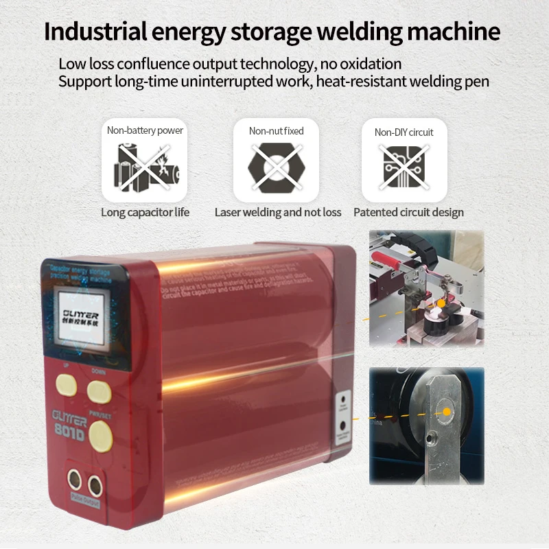 GLITTER-Soudeuse par points 801D, stockage d'énergie 12KW, machine à souder par impulsion pour batteries 18650, acier inoxydable, fer, dégrad