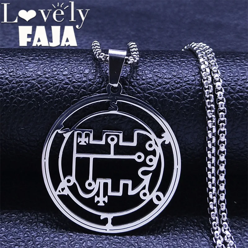 Dämon STOLAS Sigil Satan Edelstahl Anhänger Halskette Dichtung Frauen Silber Farbe Hohl Baphomet Halsketten Schmuck Geschenk N7091S – Detail 10