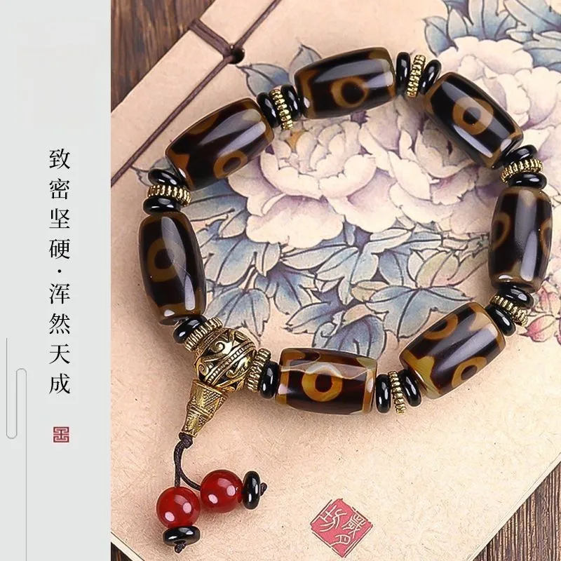 Natural agate Tibetan style retro bracelet ethnic style Buddha bead bracelet, three eyed heavenly bead bracelet bracelet for men