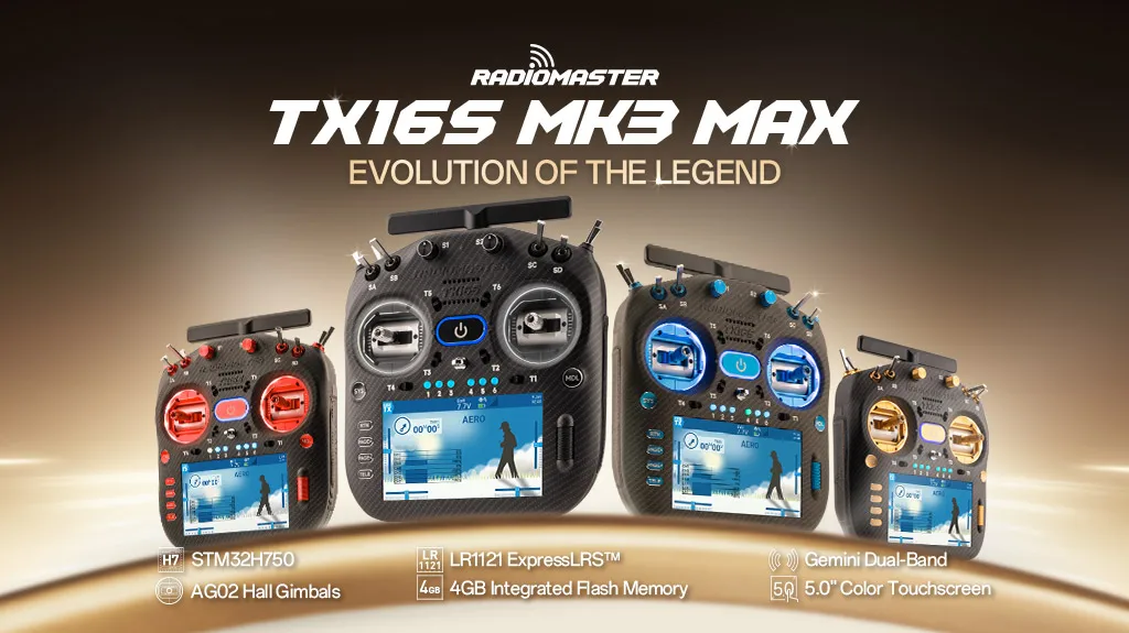 RadioMaster TX16S MK3 MAX 16CH 2,4GHz 900MHz AG02 CNC Hall Gimbal 5 Zoll IPS Touchscreen EdgeTX ExpressLRS Funksteuerung – Detail 1
