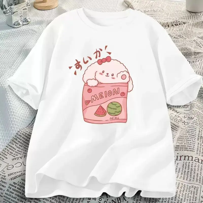 تي شيرت نسائي فضفاض بأكمام قصيرة متعدد الاستخدامات ، تي شيرتات لطيفة للطلاب ، ملابس نسائية ، ملابس الشارع للسيدات ، Y2K ، الصيف ،