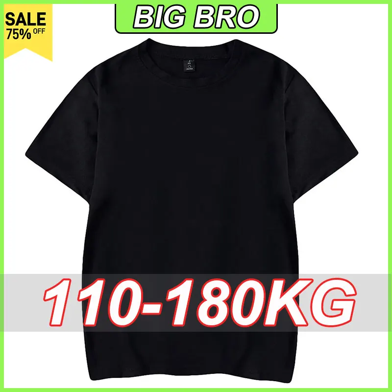 

1pc/2pcs Men's Plus Size T-shirt Full Cotton Black Tees 7XL 6XL Casual Tops Solid Color Base Shirt Wear Male Clothes 110KG-180KG