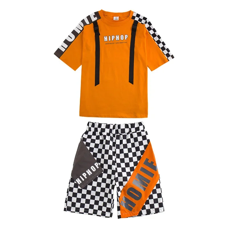 Graficzna koszulka Oversized T Shirt Crop Top Streetwear Checkered Summer Shorts Skirt Girls Boy Dance Costume Kid Hip Hop Clothing