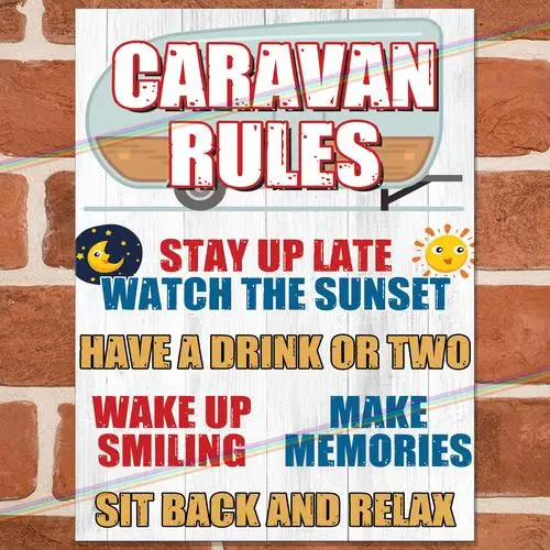 CARAVAN RULES Funny Metal Signs Mobile Home Pub Shed Bar Cave Gift Tin Sign UK --Tin Sign