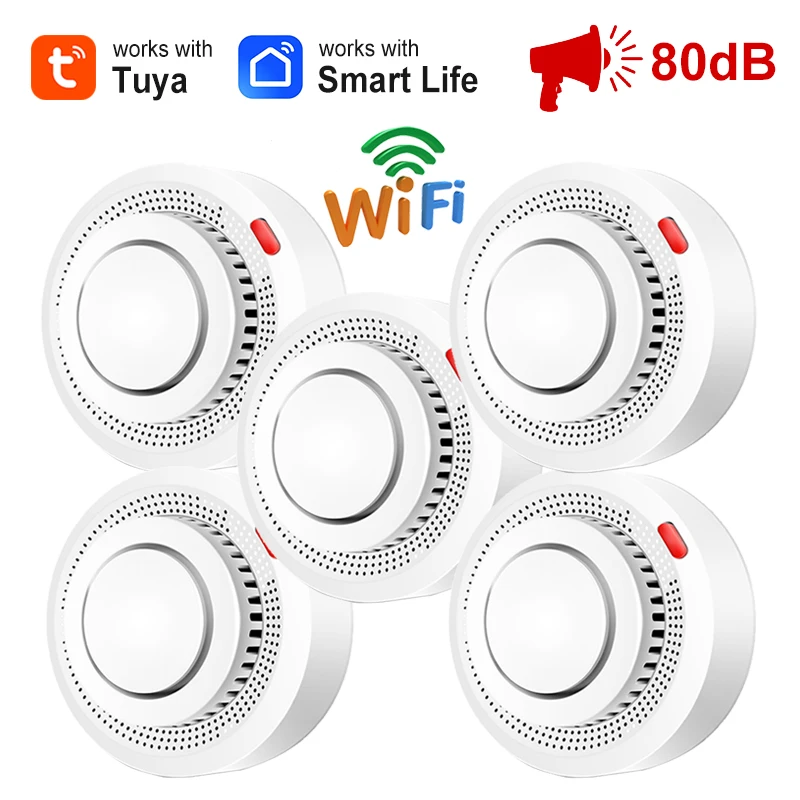 Tuya WiFi Smoke Detector Kitchen Fire Safety Sensor Home Notifications Sound Alarm 80dB Smart Life APP CE Certified