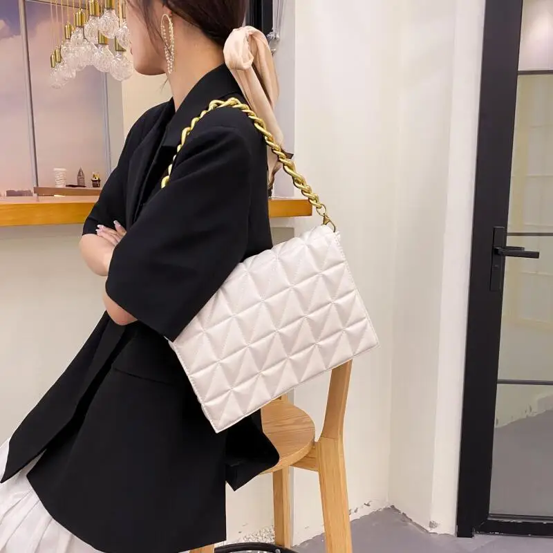 2024 New Women\'s Shoulder Bags High Quality Simple Ladies Rhombic Sewing Square Bag Luxury Female PU Leather Chain Hand Bags