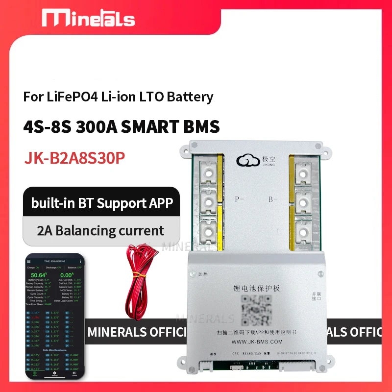 

Jikong BMS 4S 5S 6S 7S 8S 300A Smart BMS 2A Active Balance Built-in BT APP Android IOS Parallel Connection 12V 24V 3S Jikong BMS