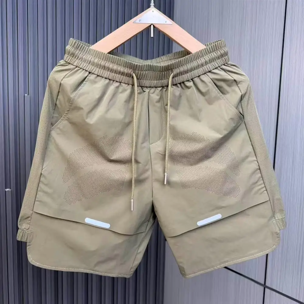 High-End Men's Workwear Shorts Summer Thin Straight Leg Casual Sporty Loose Fit Stylish Polyester Fiber Knee-Length Shorts