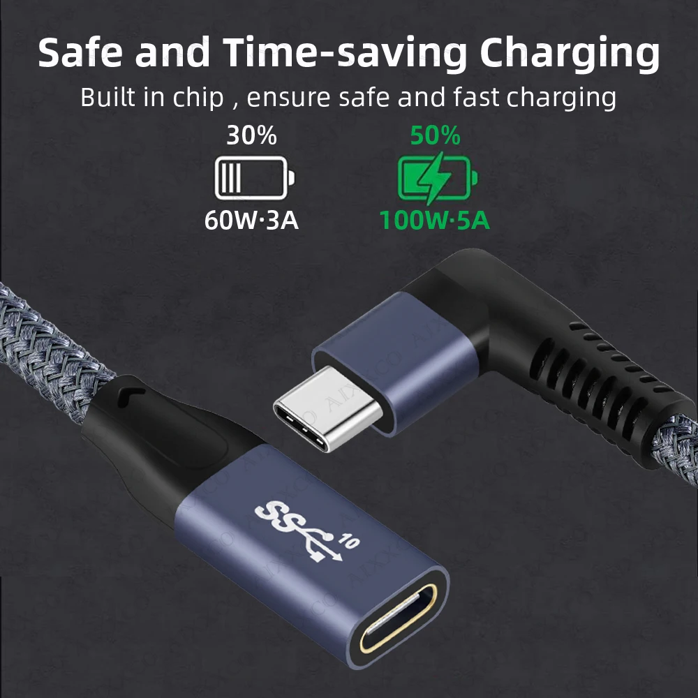 AIXXCO 10Gbps USB C Extension Cable USB 3.1 Type C Extend Fast Charging Cable 100W for Switch MacBook Pro Samsung S10