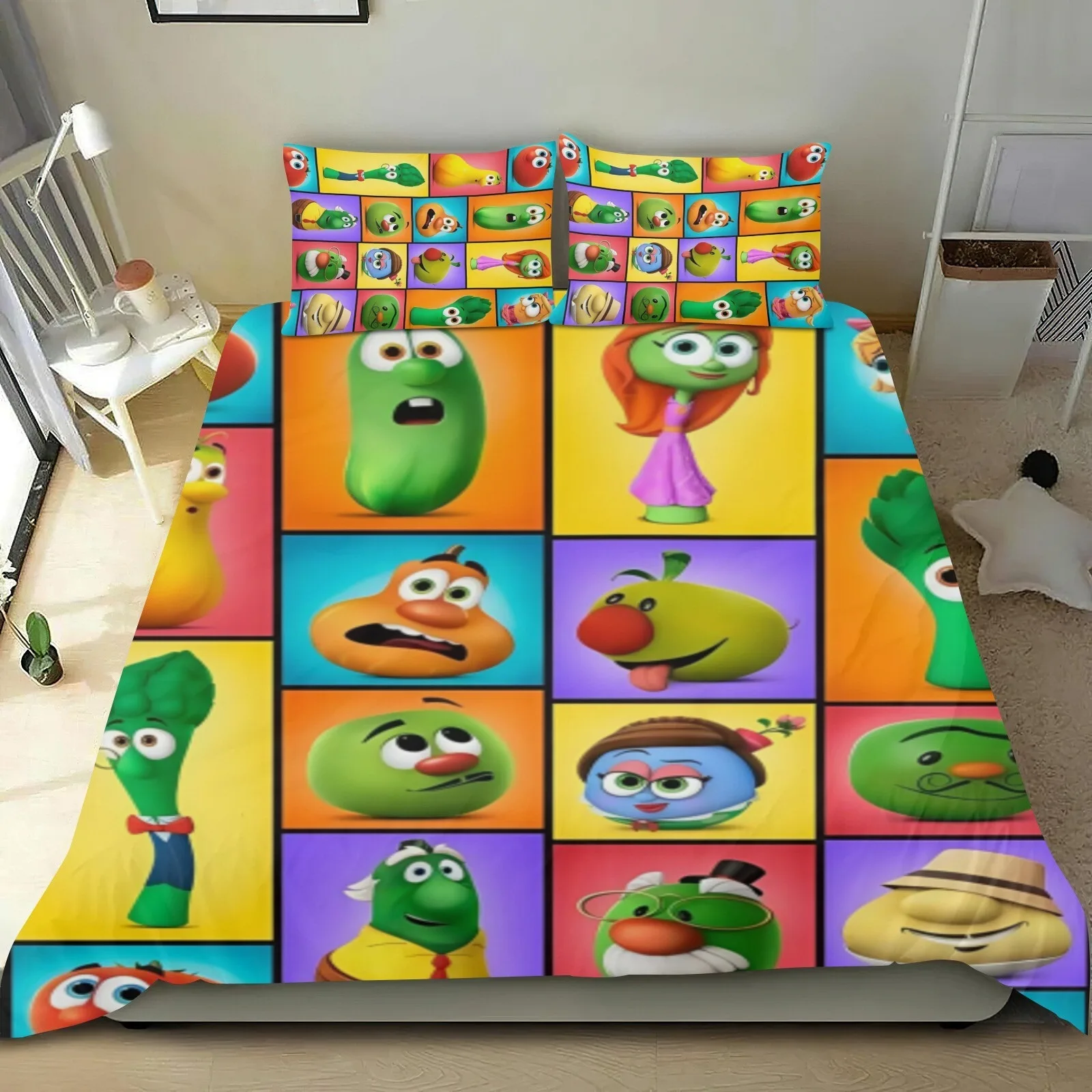 Veggie Tales in the House 3D Printed Duvet Case Pillowcase Bedding Set Twin Full Queen King Size for Bedroom Decor