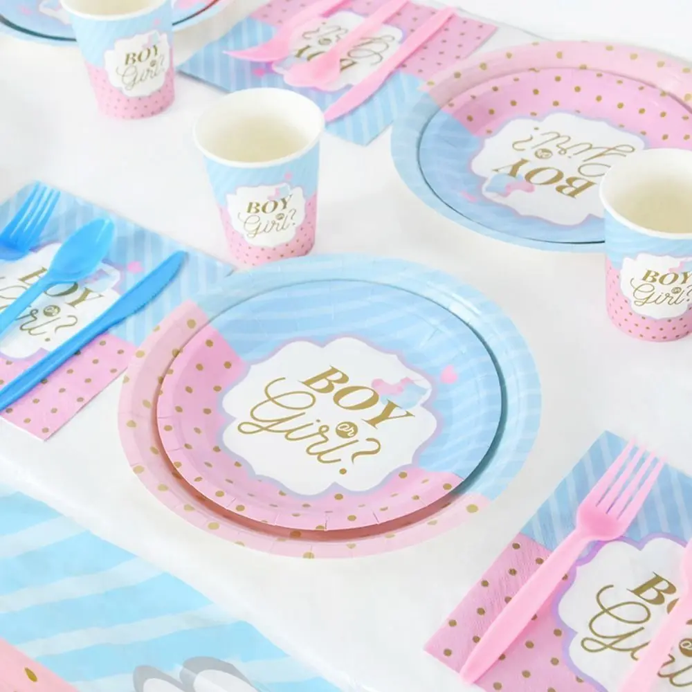 

Girls Disposable Baby Shower Tablecloth Banner Mug Home Decoration Cutlery Set Paper Plates Party Tableware Paper Cups