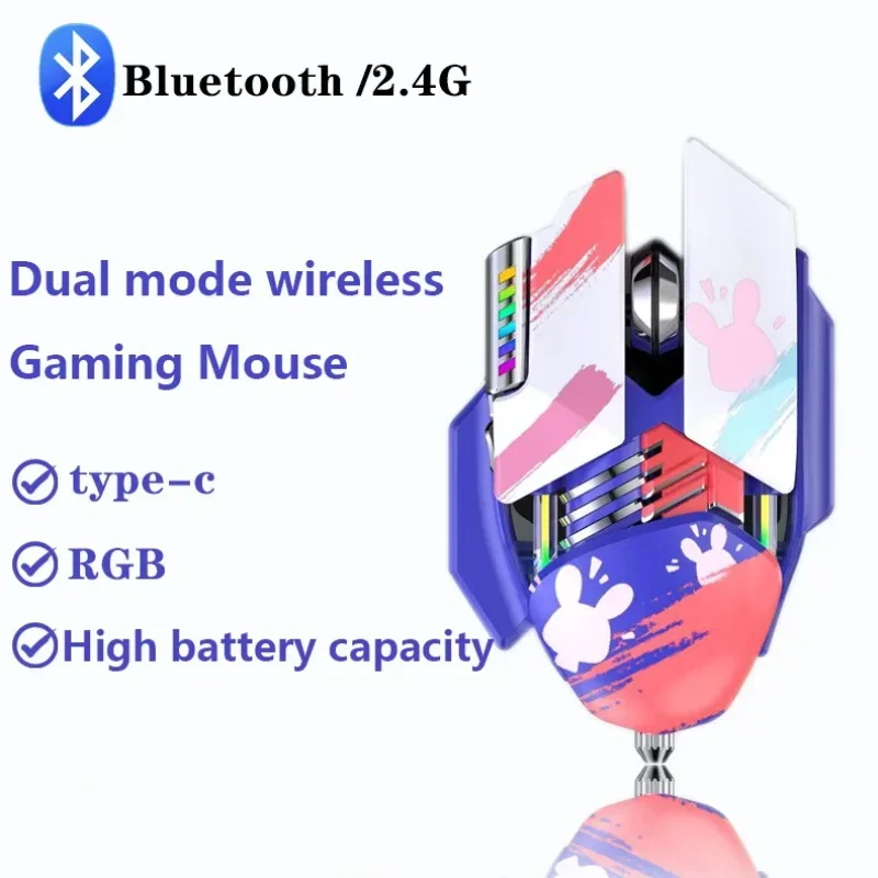 

Mecha Style Wireless Mouse 2.4G+Bluetooth Dual Mode Rechargeable Gaming Mice RGB Backlight Metal Base Mute Mouse For Laptops PC