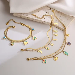 316L Stainless Steel Punk 2 Layer Bracelet Simple Irregular Chain Gold Colour Women Girl Jewelry Birthday Present