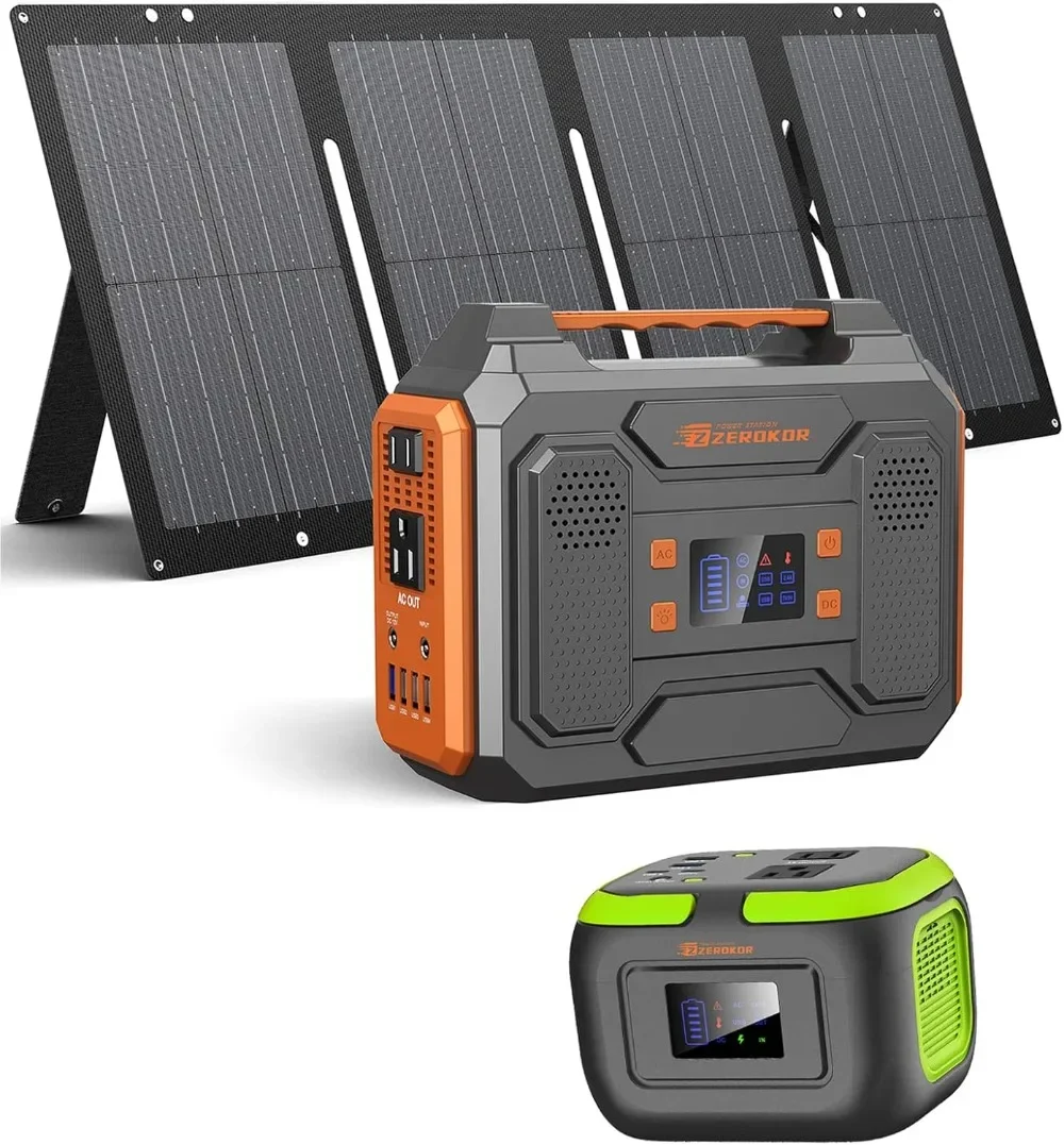 

300 W Portable Solar Power Station Generator with Foldable 60W Solar Panel,110V 120W Power Bank Power Pack with USB C Input