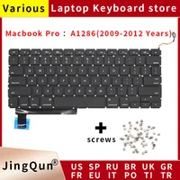 Nuevo A1286 para Macbook Pro 15 ""teclado de repuesto EE. UU. Reino Unido ruso francés España versión árabe 2009 2010 2011 2012 año