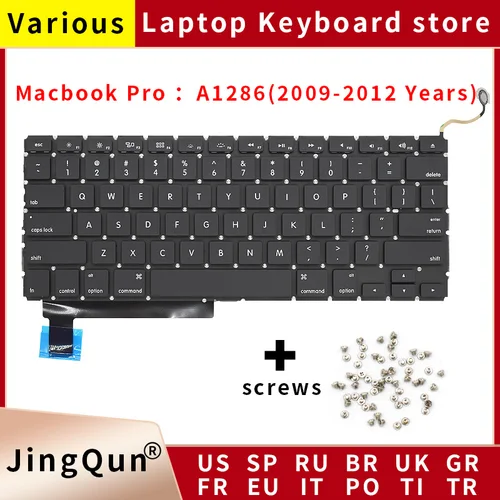 Nuevo A1286 para Macbook Pro 15 ""teclado de repuesto EE. UU. Reino Unido ruso francés España versión árabe 2009 2010 2011 2012 año
