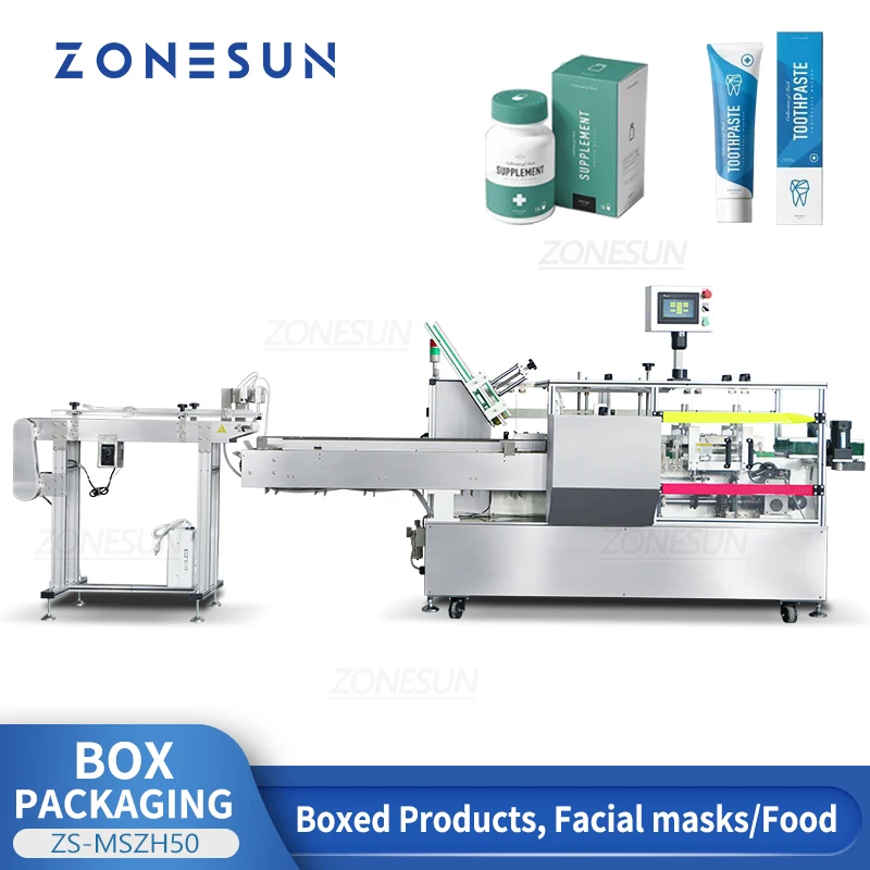 ZONESUNZS-MSZH50  Automatic Carton Boxing Packaging Machine Cosmetic Facial Mask Sunblock Bottle Tube Production