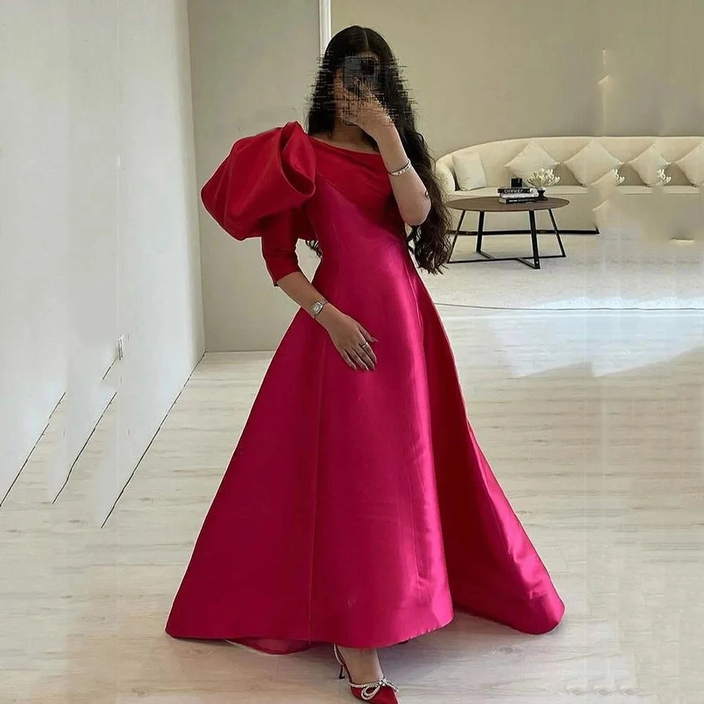 

Yipeisha Satin Fashion A-line Evening Dresses One-Shoulder Ankle-Length Celebrity Gowns Half Sleeve Bridal Wine Formal Dress