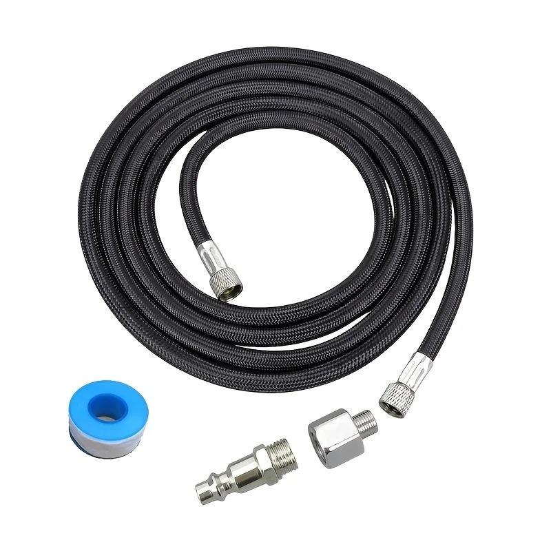 6-foot (approx. 1.8m) black braided airbrush hose featuring standard 1/8