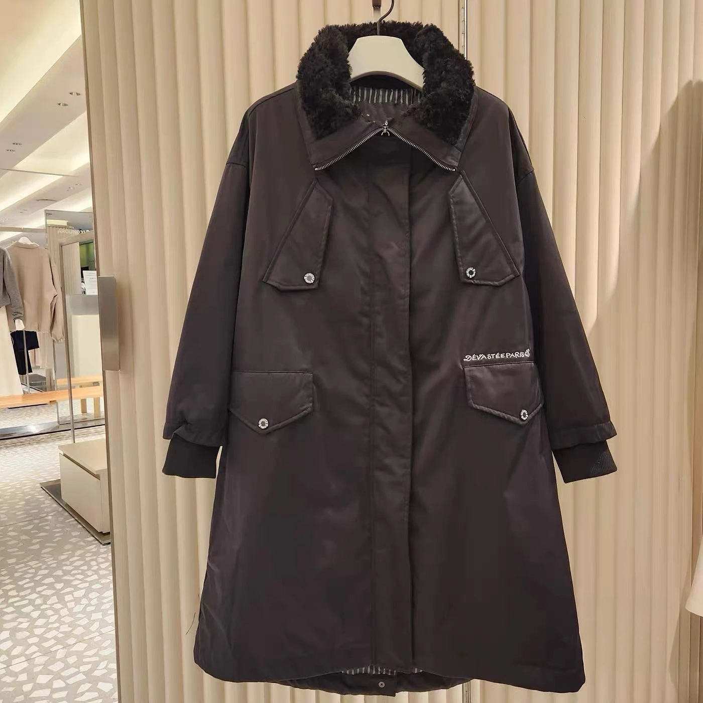 

Long eepskin Collar Patchwork Slim Fit Windbreaker Sle Cotton Jaet Lemon Cheese DEV25 Winter Women's Faion Coat