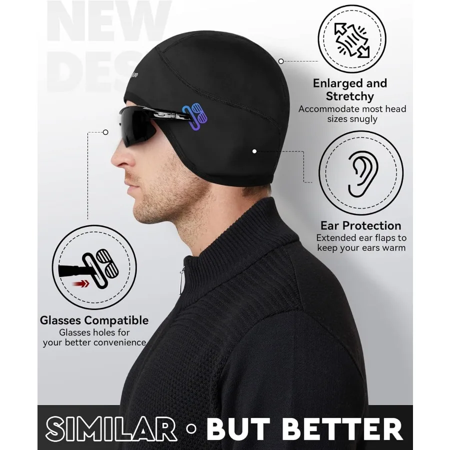 Topi Helm dengan Lubang Kacamata, Topi Bersepeda Termal Musim Dingin untuk Pria dan Wanita, Topi Beanie Bersepeda