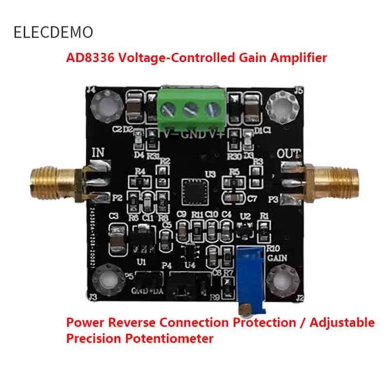 AD8336 VGA Variable Gain Amplifier Module, 60dB Dynamic Range, Voltage Controlled, Manual/Programmable, RF Low Noise, DIY Board