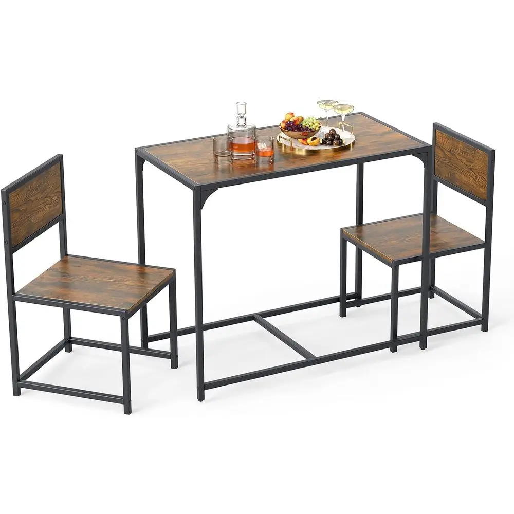 

3-Piece Dining Table Set or 2, Small Industrial Kitchen Table with 2 Chairs, Metal e, Space Saving Dinette Set or Breakast Nook