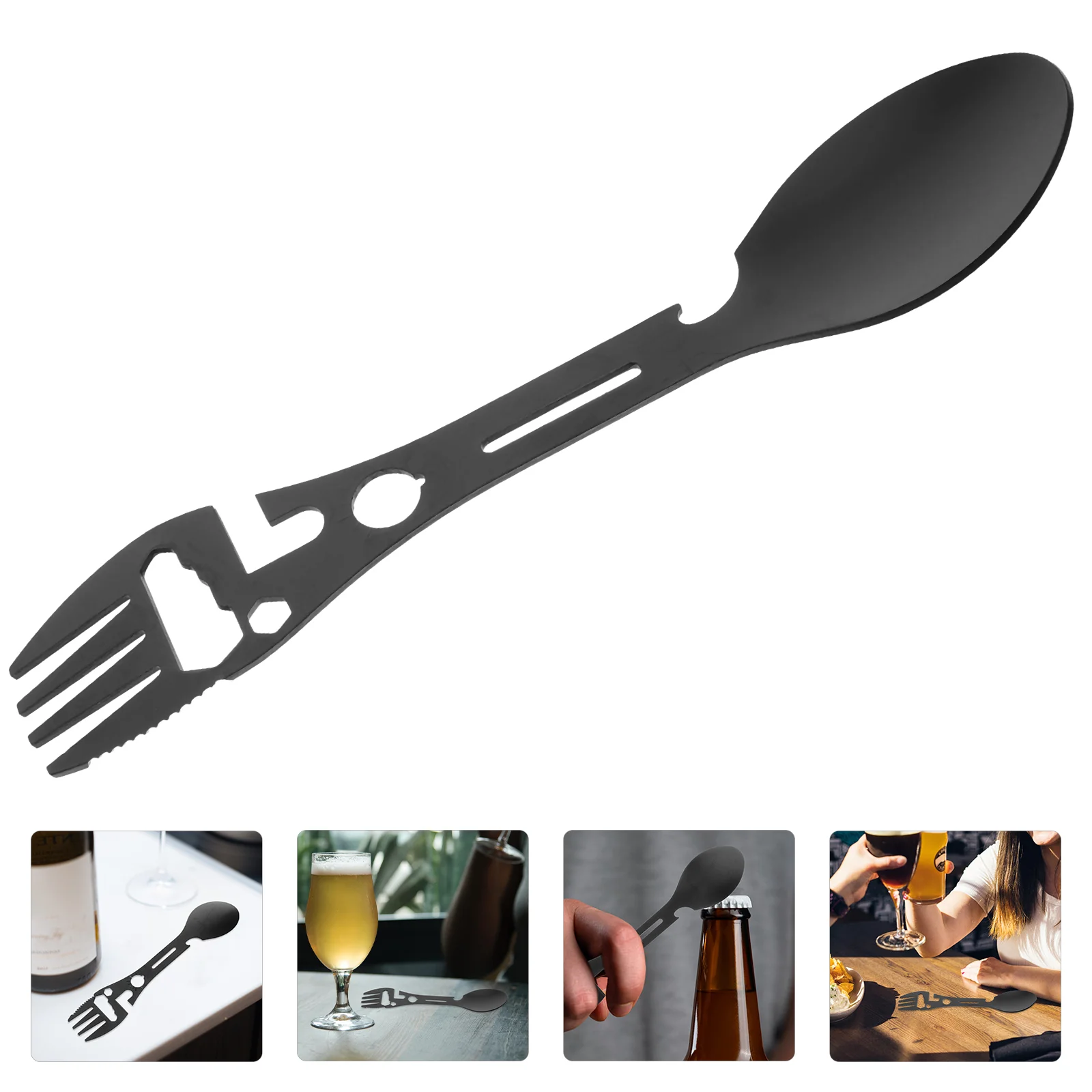 

2 Pcs Outdoor Picnic Tableware Small Spoon Fork Multi-use Metal Spork Stainless Steel Bottle Opener Camping