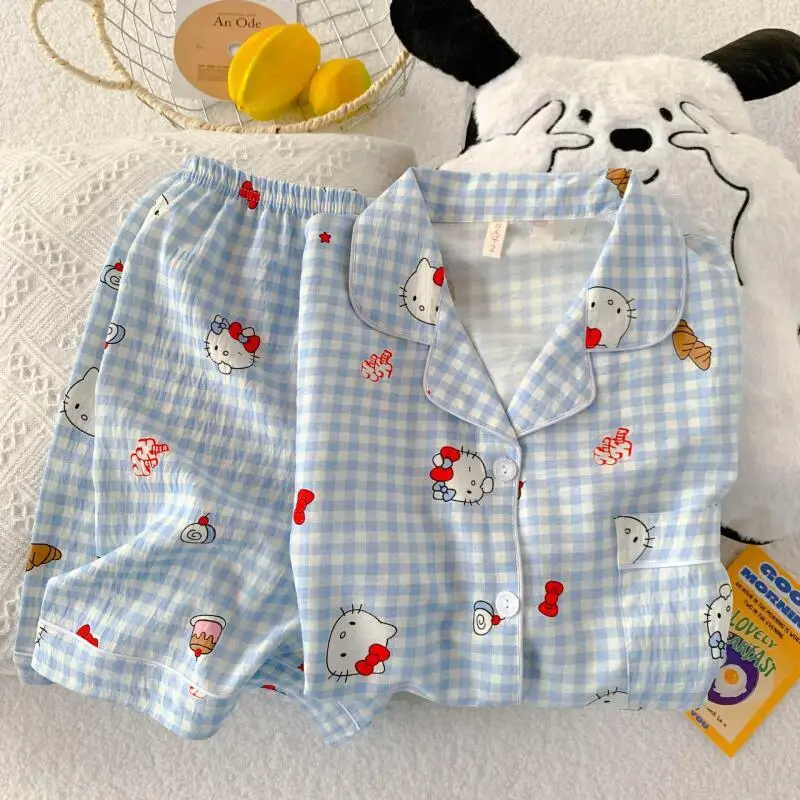 Cartoon Hallo Kitty Pyjamas Set frau Loungewear Im Freien Y2K Anime Süße Haushalts Kleidung Student Kawaii Hause Tragen Mädchen Geschenk