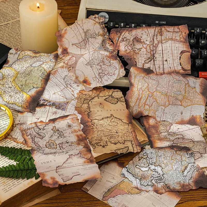 30 Pcs Vintage Material Paper Map fragments Decorative Junk Journal Planner DIY Scrapbooking Collage Craft Background Paper