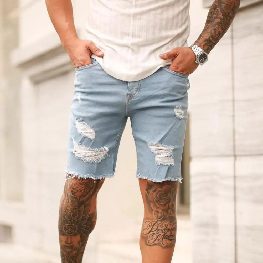 Special  Shorts Summer Clothes Frayed Men Jean Shorts Attractive Knee-length Short Pants for School