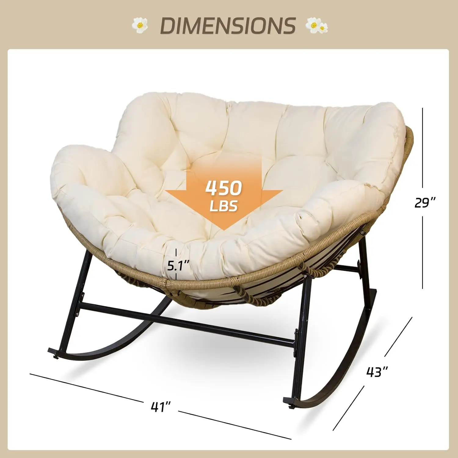 2 PCS Rocking Egg Chair Indoor Outdoor, Wicker Patio Rocker Set