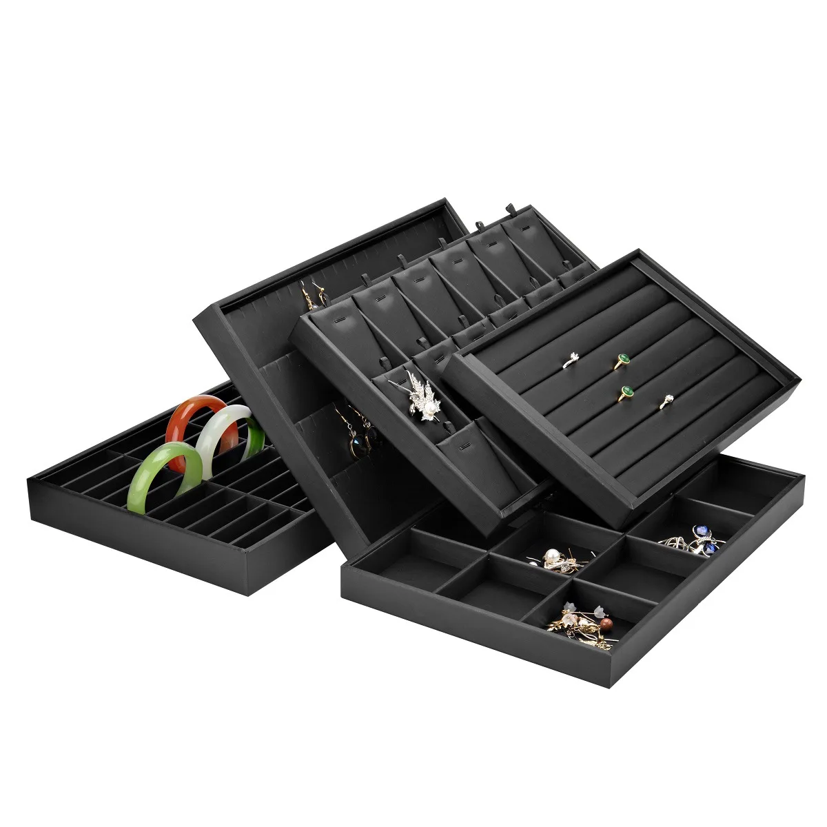 

Black Brushed PU Leather Jewelry Display Tray Ring Necklace Pendant Bracelet Storage Jewelry Display Props