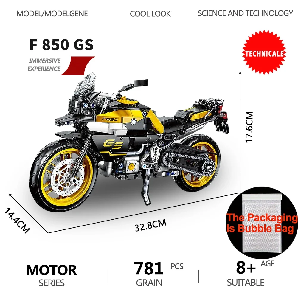 City F85 GS Motorcycle Model MOC Building Blocks Racing Car Motorbike Vehicle Bricks Desktop Decoration Assembly Kids Toys Gifts