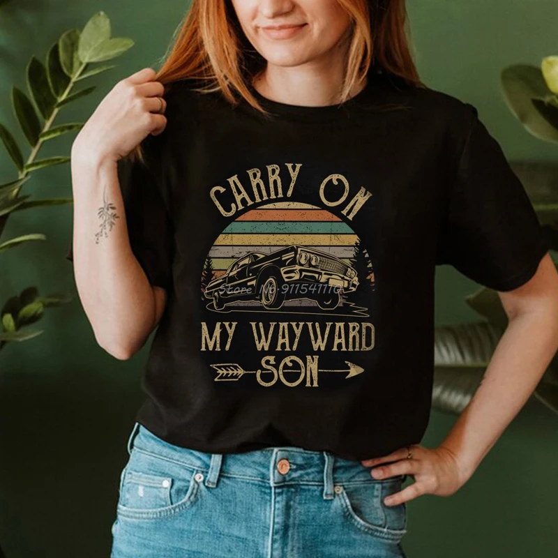 T-shirts sobrenaturais camiseta masculina do vintage carry on my wayward filho escuro heather camiseta única impresso tshirt roupas