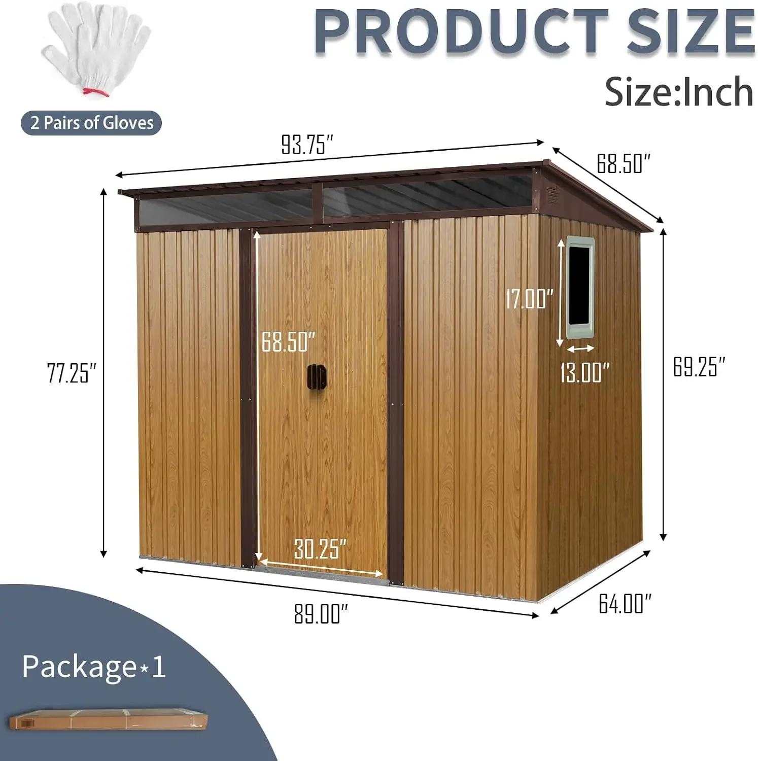 8 ft x 6 ft Outdoor Metal Storage Shed with Window,Transparent Plate and Lockable Sliding Door for Backyard, Patio, Lawn and Outside Use in Green (Coffee)