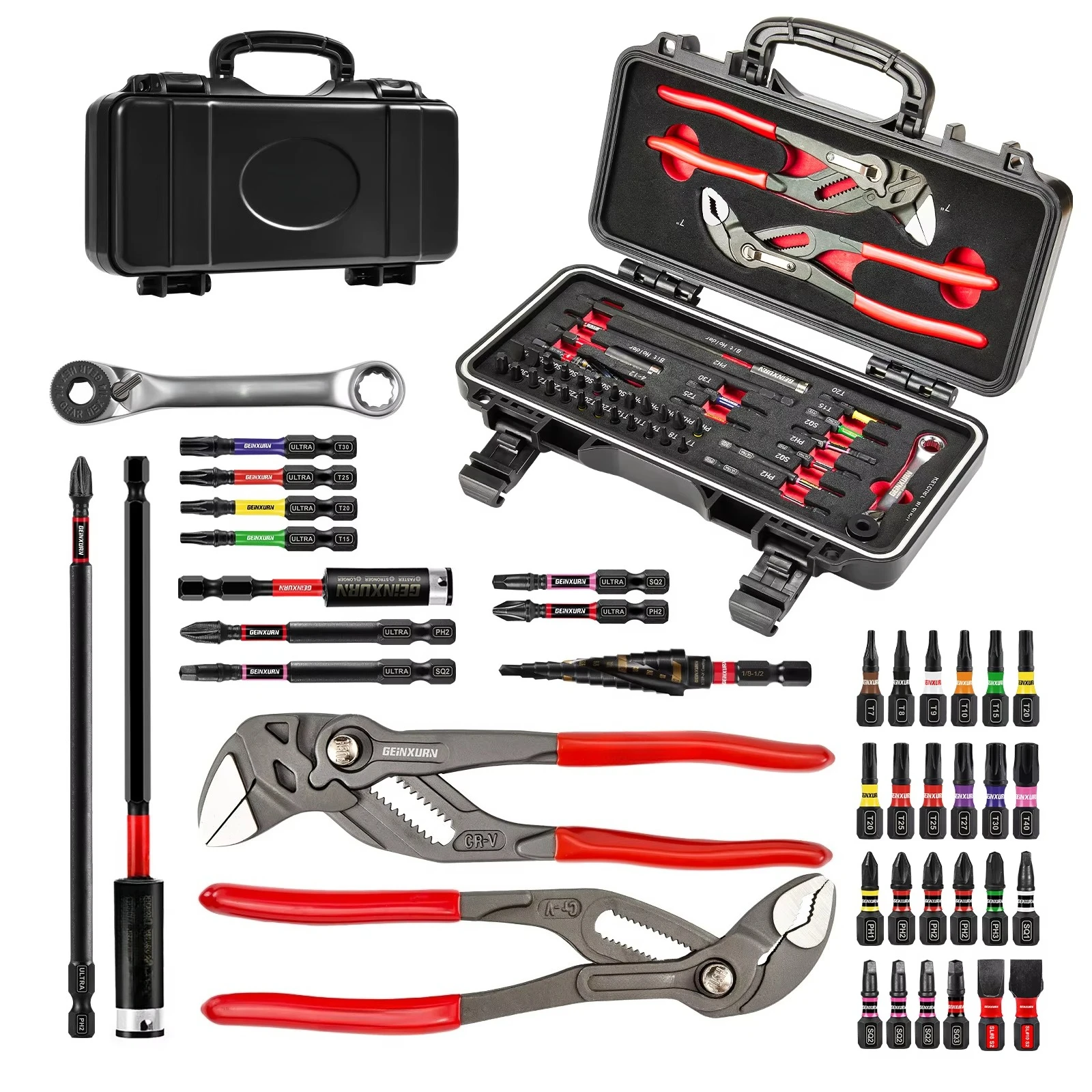 

39PCS Comprehensive Auto Repair Impact Driver Bit Waterproof Steel Tool Box Set All-Vehicle Repair Black