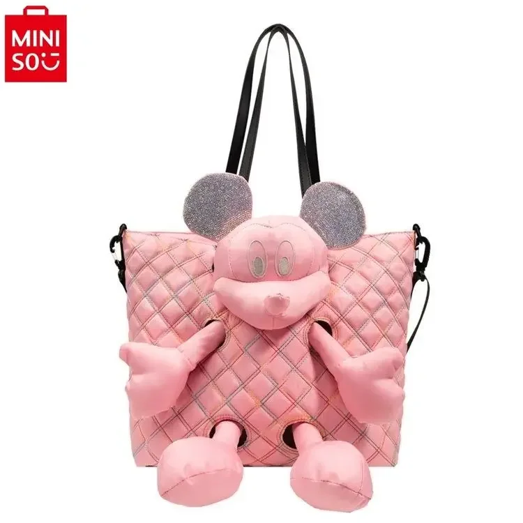 MINISO Disney Diamond Mickey Cartoon Doll Leisure Large Capacity Travel Bag Student Nylon Single Shoulder Handbag