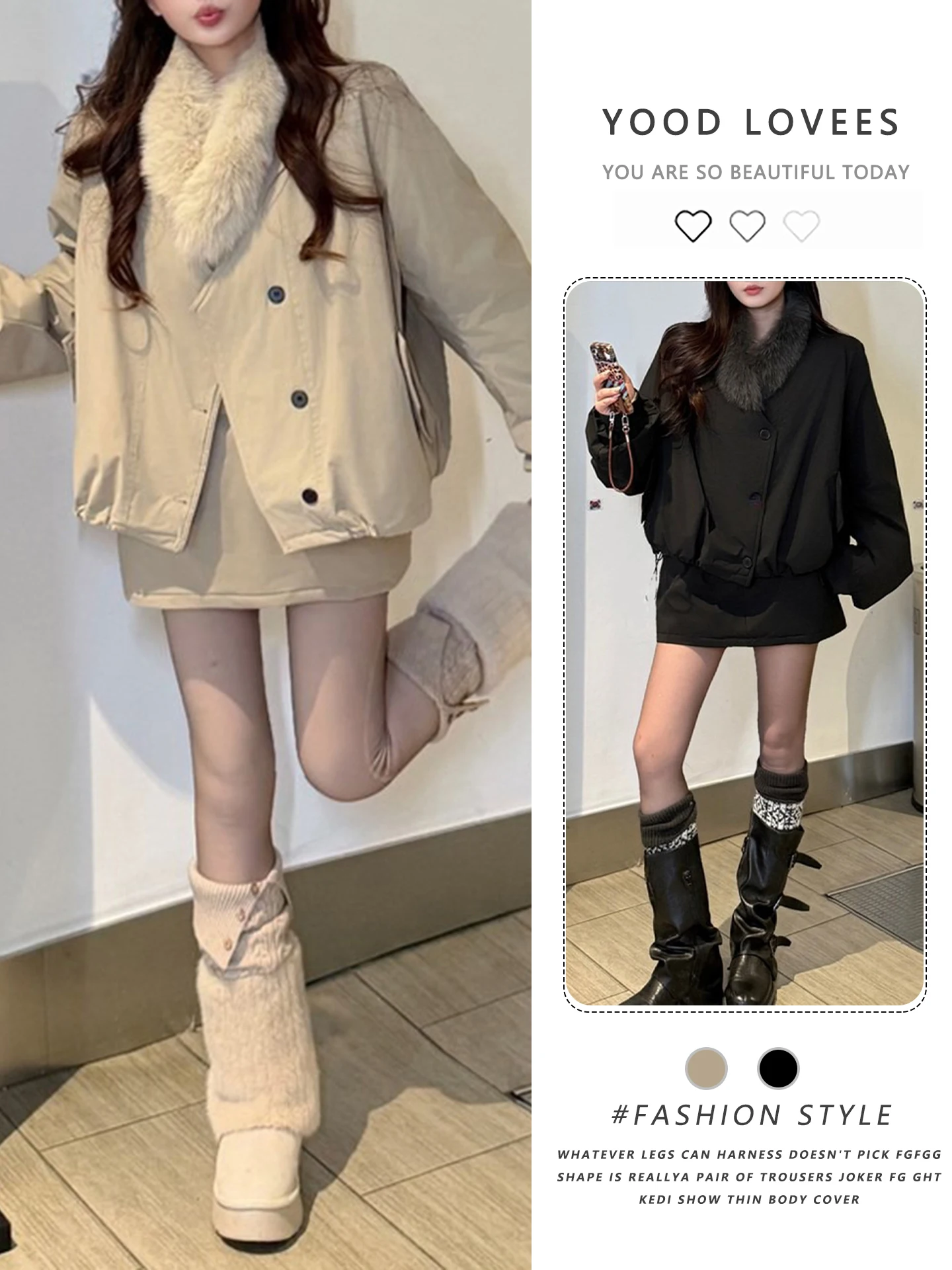 

Slimming High Waist Faux Fur Collar Cotton Jacket And Skirt Set Women's Fashionable Winter Outfit V-Neck Button Closure Casua...