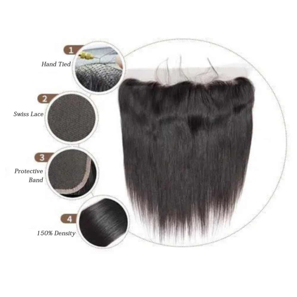 Bundles Human Hair With Closure Straight Natural Black Color Extensions 18 20 22 Inches Human Hair 3 Bundles 13x4 Lace Frontal