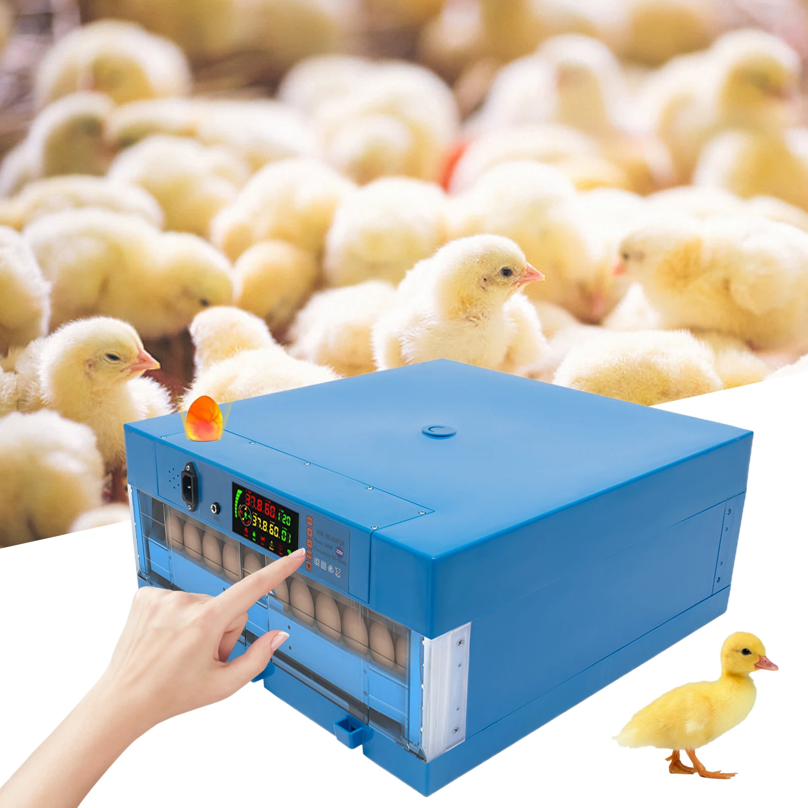 64 Eggs 220V Incubators Automatic Turning of Eggs Moisture Vontrol Chicken Quail Duck for Hatching Eggs Adjustable Temperature