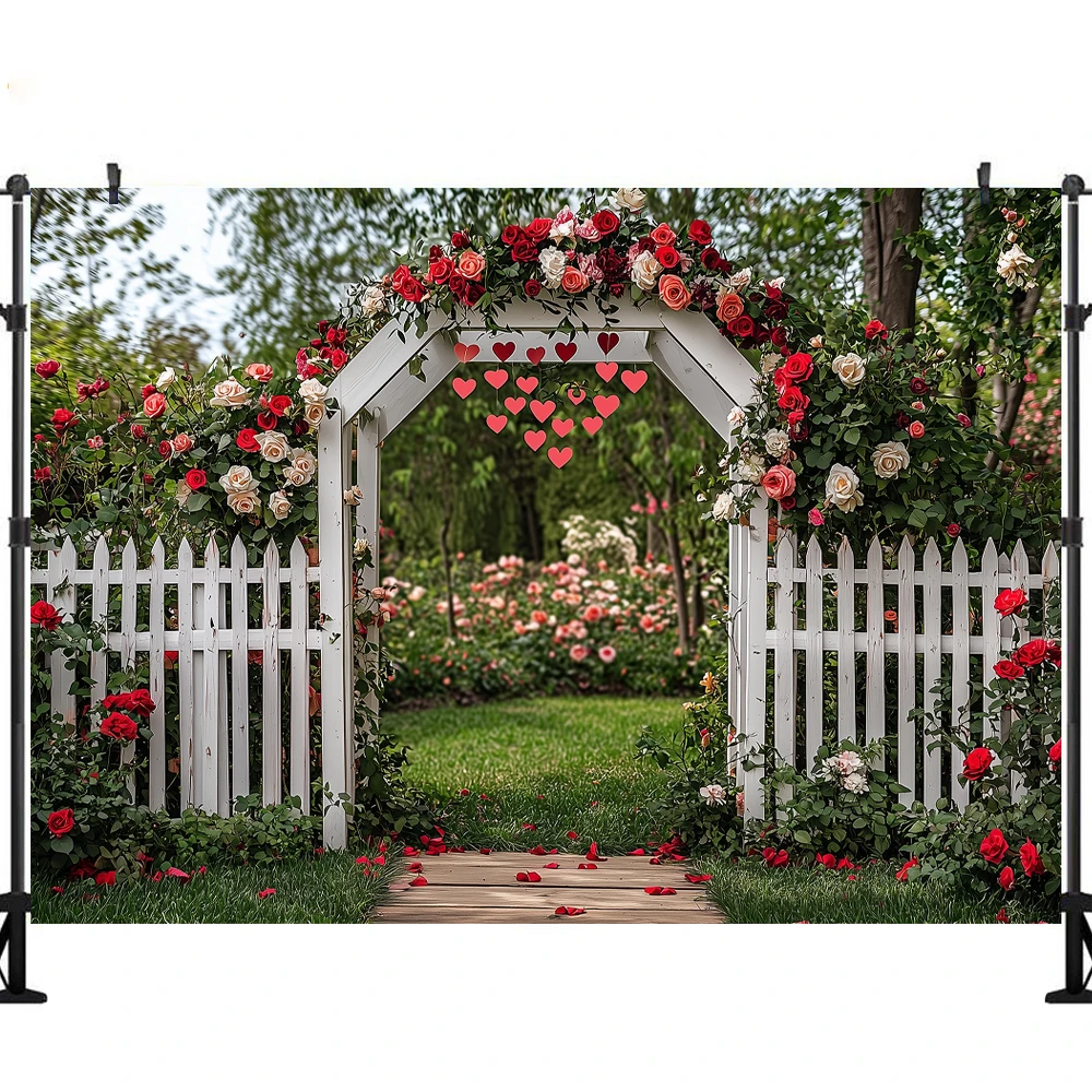 LS Valentine's Day Photography Background Outdoor Garden Rose Flower Decor Romantic Confession  Wedding Photo Backdrop Studio