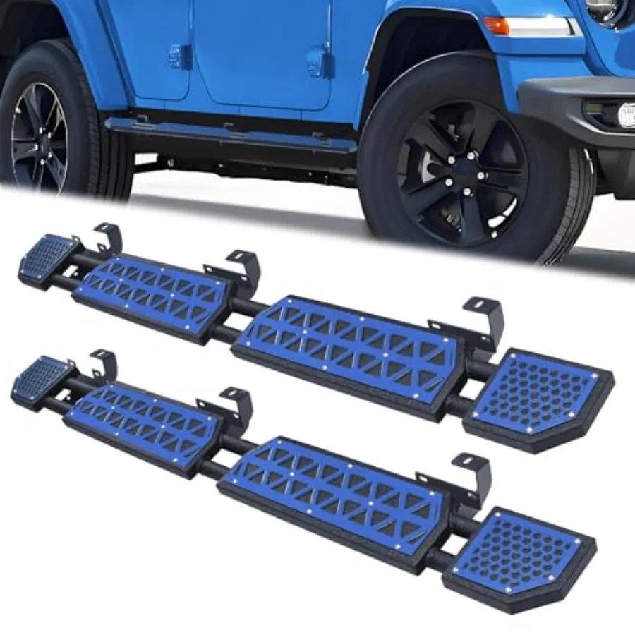 

Off-Road Side Steps for Jeep Wrangler JL 2018-2025 2026, Carbon Steel, Blue, 7 Inch Rock Rail Steps with Brackets