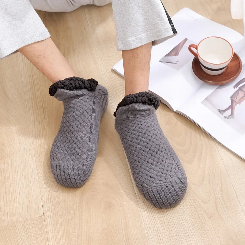 Winter Snow Socks Men Thicken Warm Home Bedroom Socks Slippers Women Non-Slip Foot Warmer Carpet Knitted Socks Calcetines Hombre