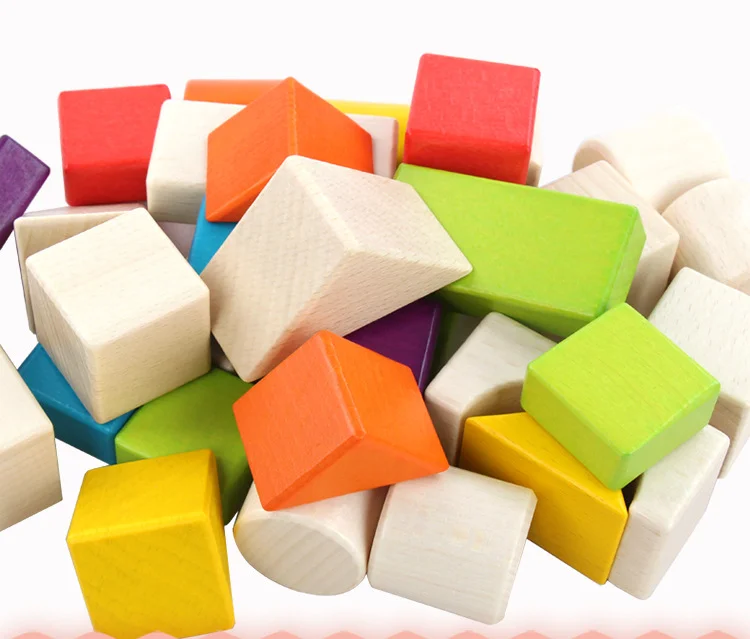 30 pçs de madeira faia blocos coloridos montessori forma educacional cognição blocos de construção com caixa crianças pré-escolar aprendizagem jogo