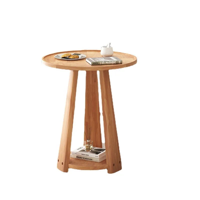 Nordic Minimalist Sofa Side Table Solid Wood Coffee Table Movable Living Room Furniture