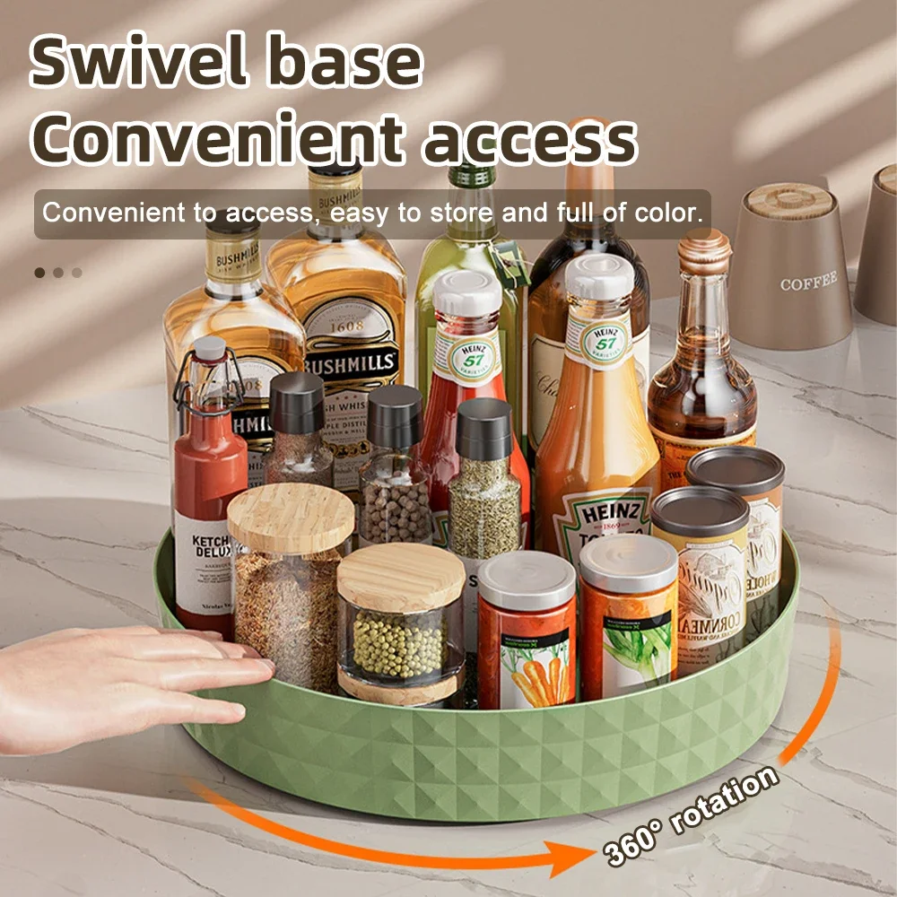 360 Degree Rotating Kitchen Storage Cabinet Organizer Multifunctional Seasoning Soy Sauce Vinegar Rack Desktop Fruit Plate Tray